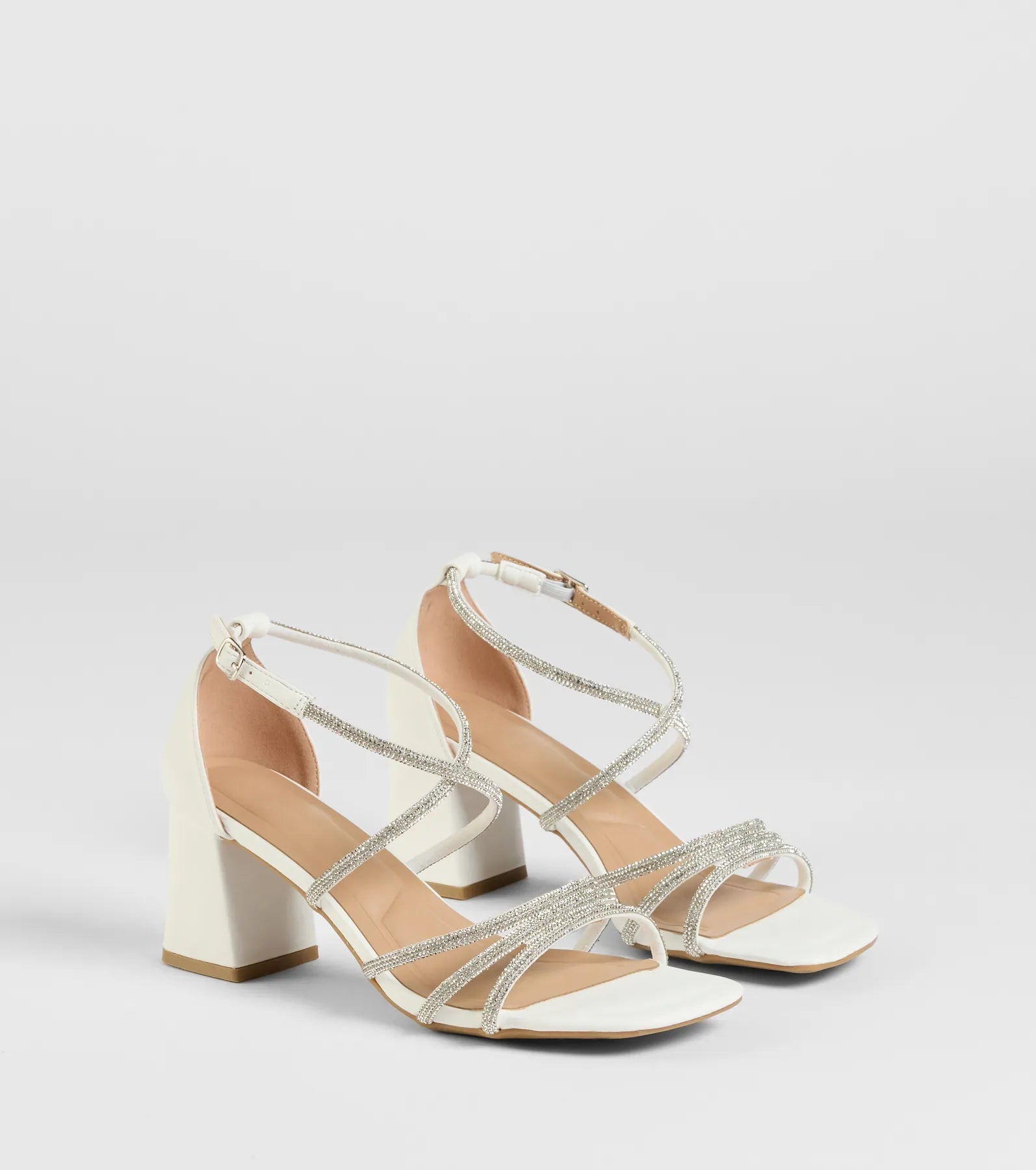 A-List Glam Rhinestone Strappy Block Heels