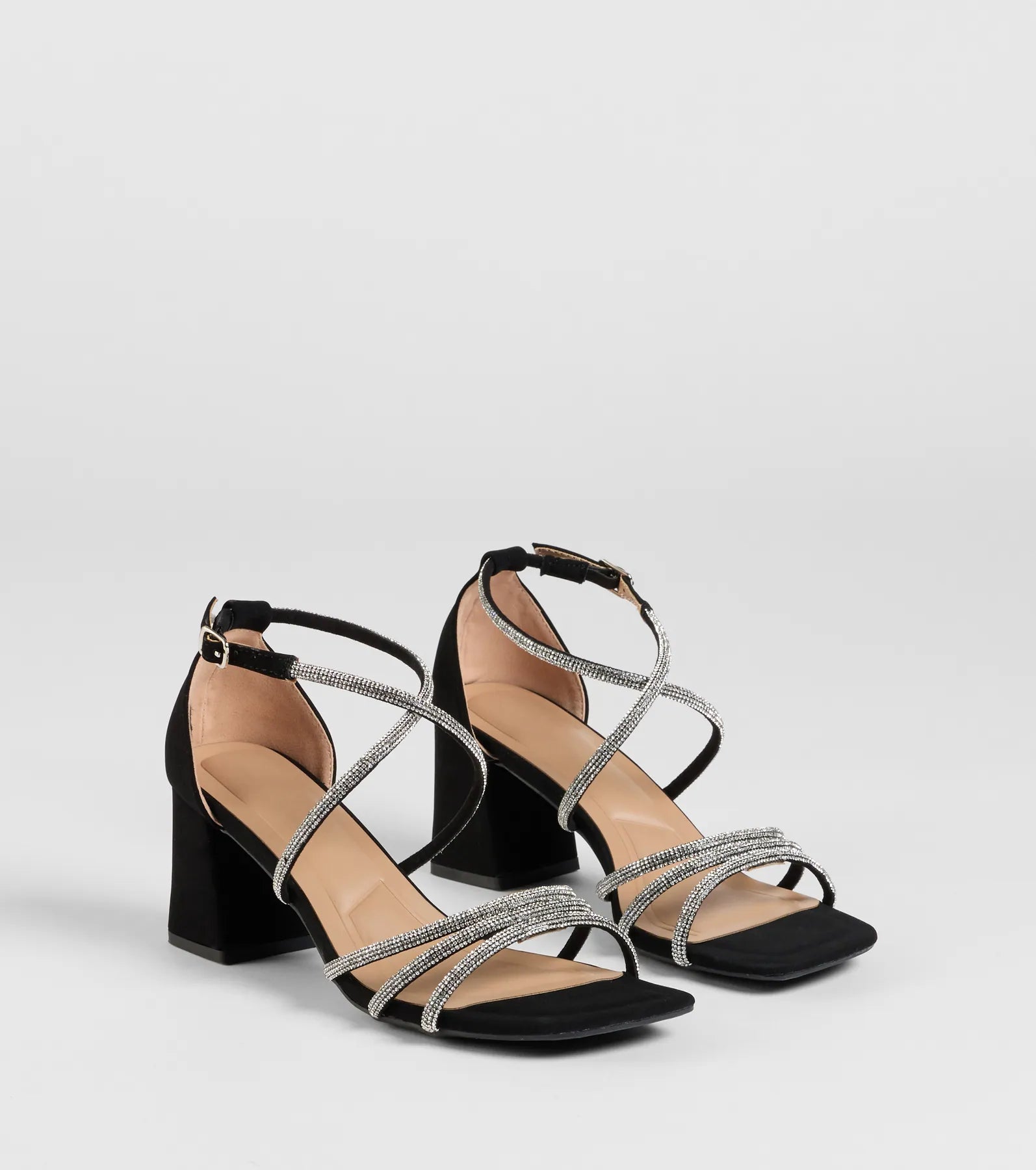 A-List Glam Rhinestone Strappy Block Heels