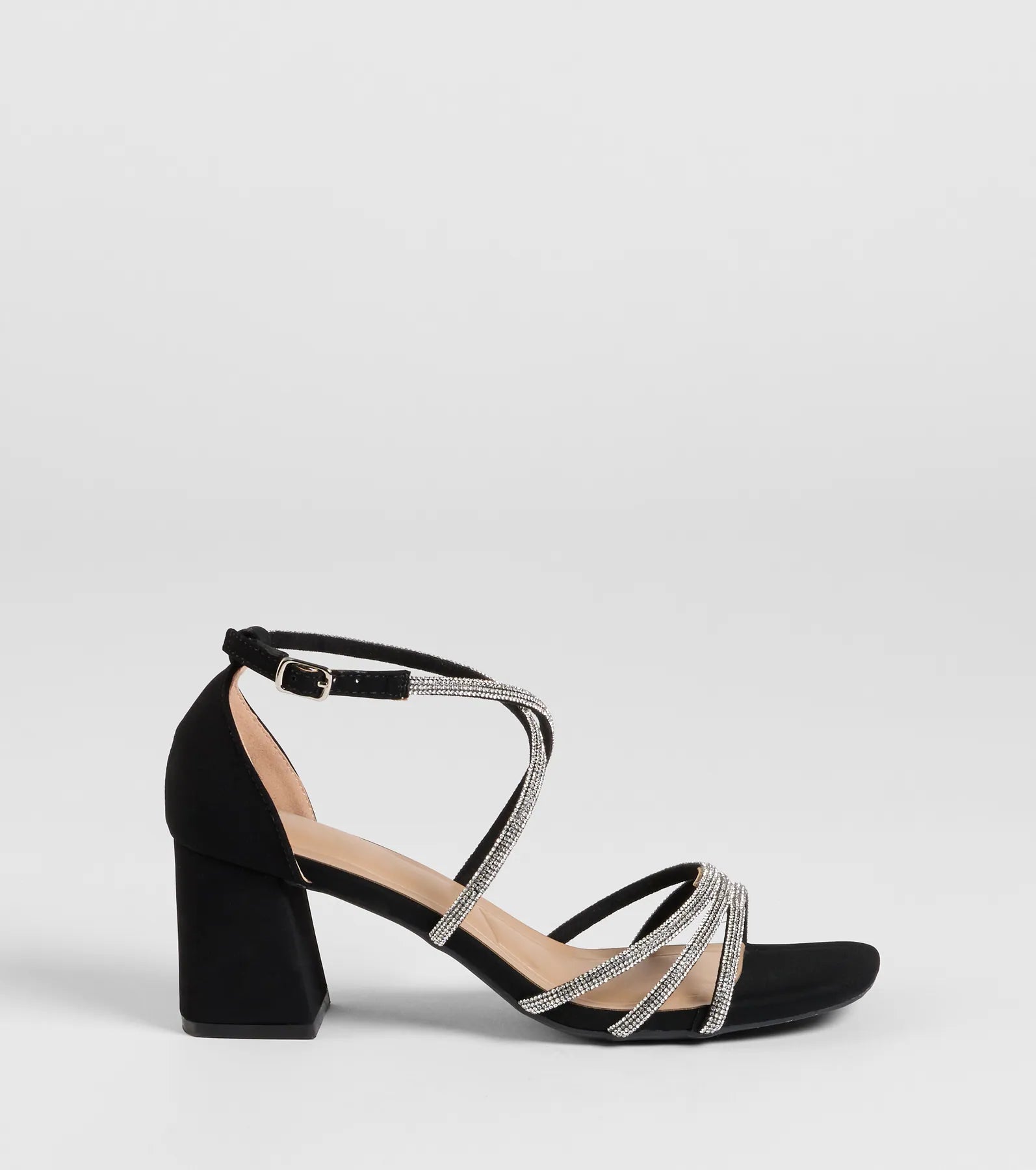 A-List Glam Rhinestone Strappy Block Heels
