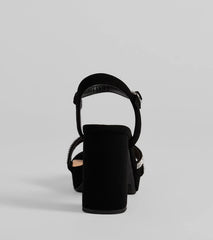 Stepping Out Rhinestone Strappy Platform Block Heels