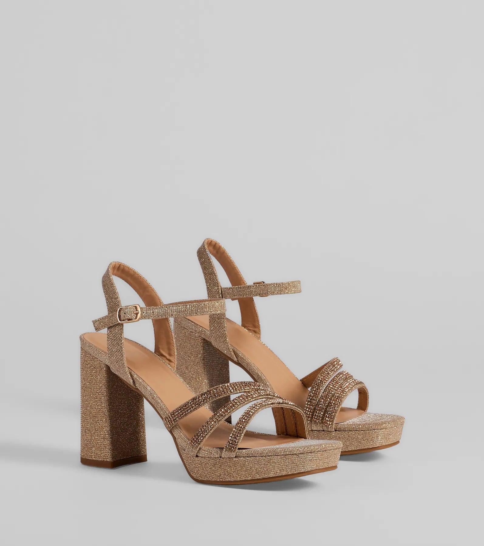 Stepping Out Rhinestone Strappy Platform Block Heels