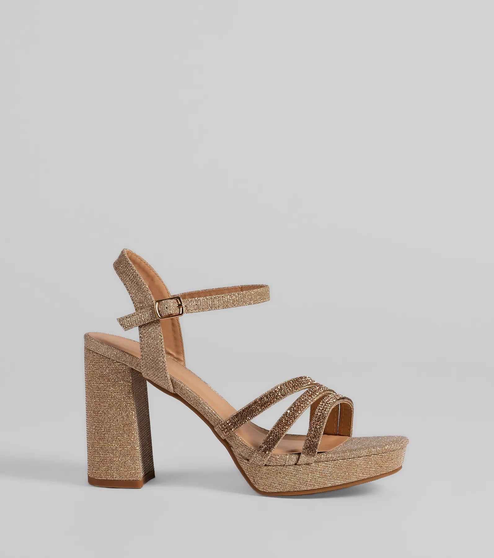 Stepping Out Rhinestone Strappy Platform Block Heels