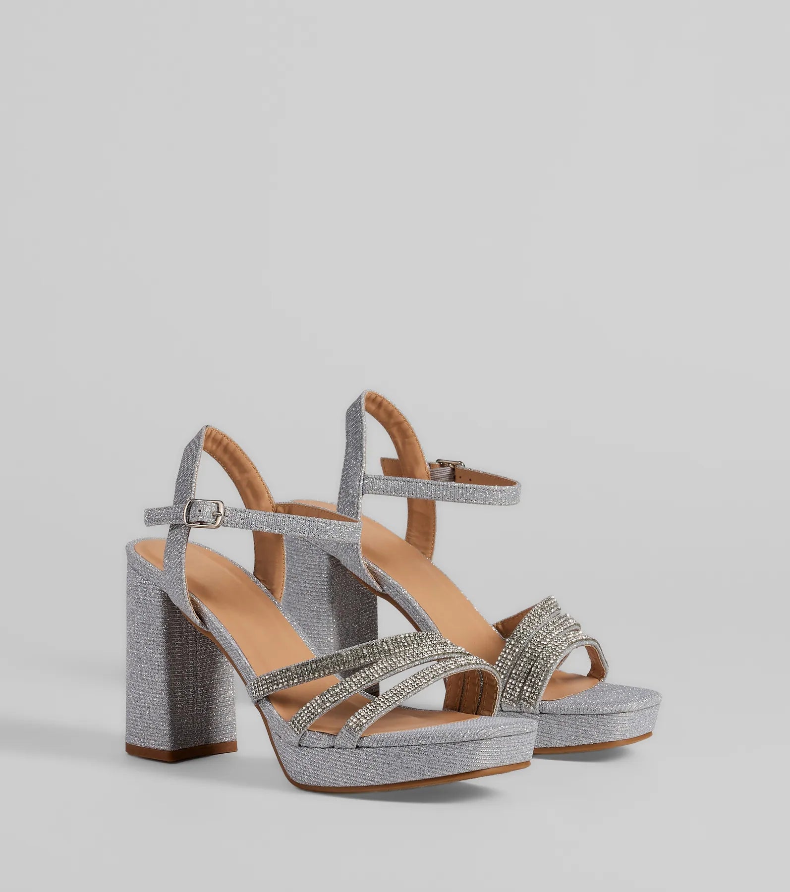 Stepping Out Rhinestone Strappy Platform Block Heels