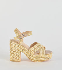 Fun In The Sun Raffia Platform Block Heels