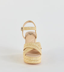 Fun In The Sun Raffia Platform Block Heels