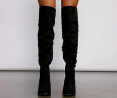 Faux Suede Lace-Up Stacked Heel Boots