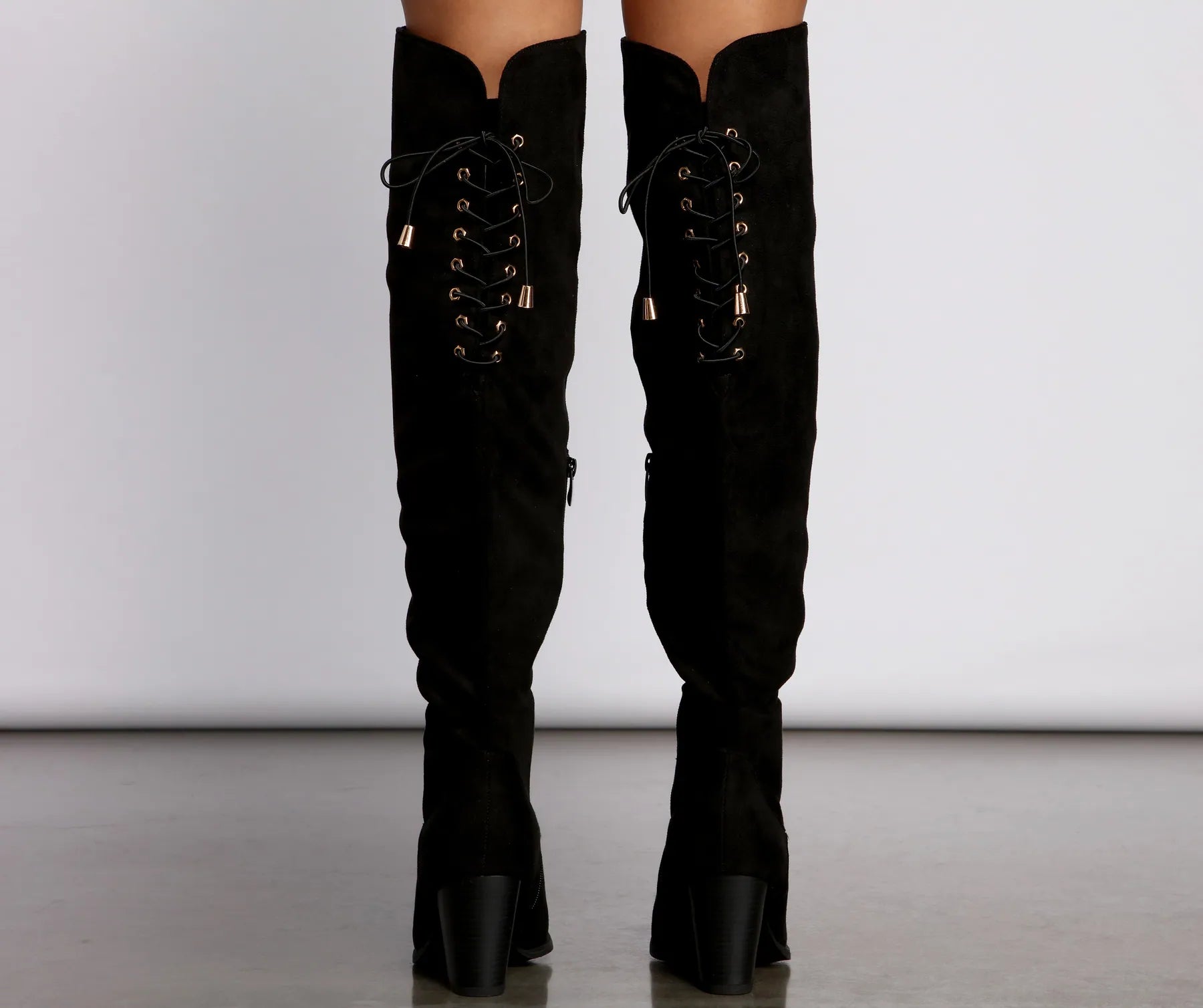 Faux Suede Lace-Up Stacked Heel Boots