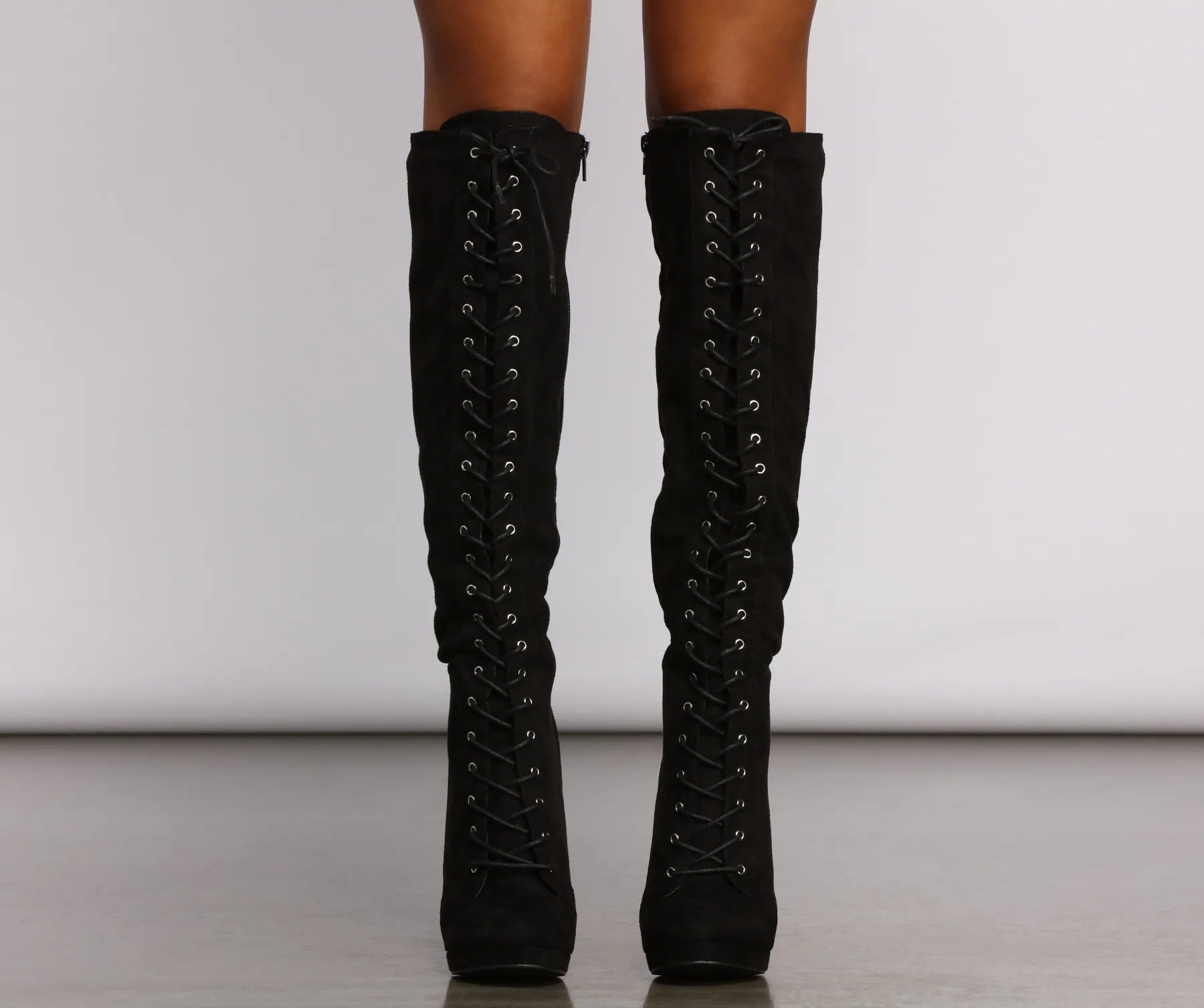 Faux Suede Over The Knee Stiletto Boots