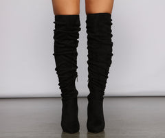 Faux Suede Knee-High Block Heel Boots