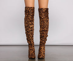 Over the Knee Faux Suede Leopard Print
