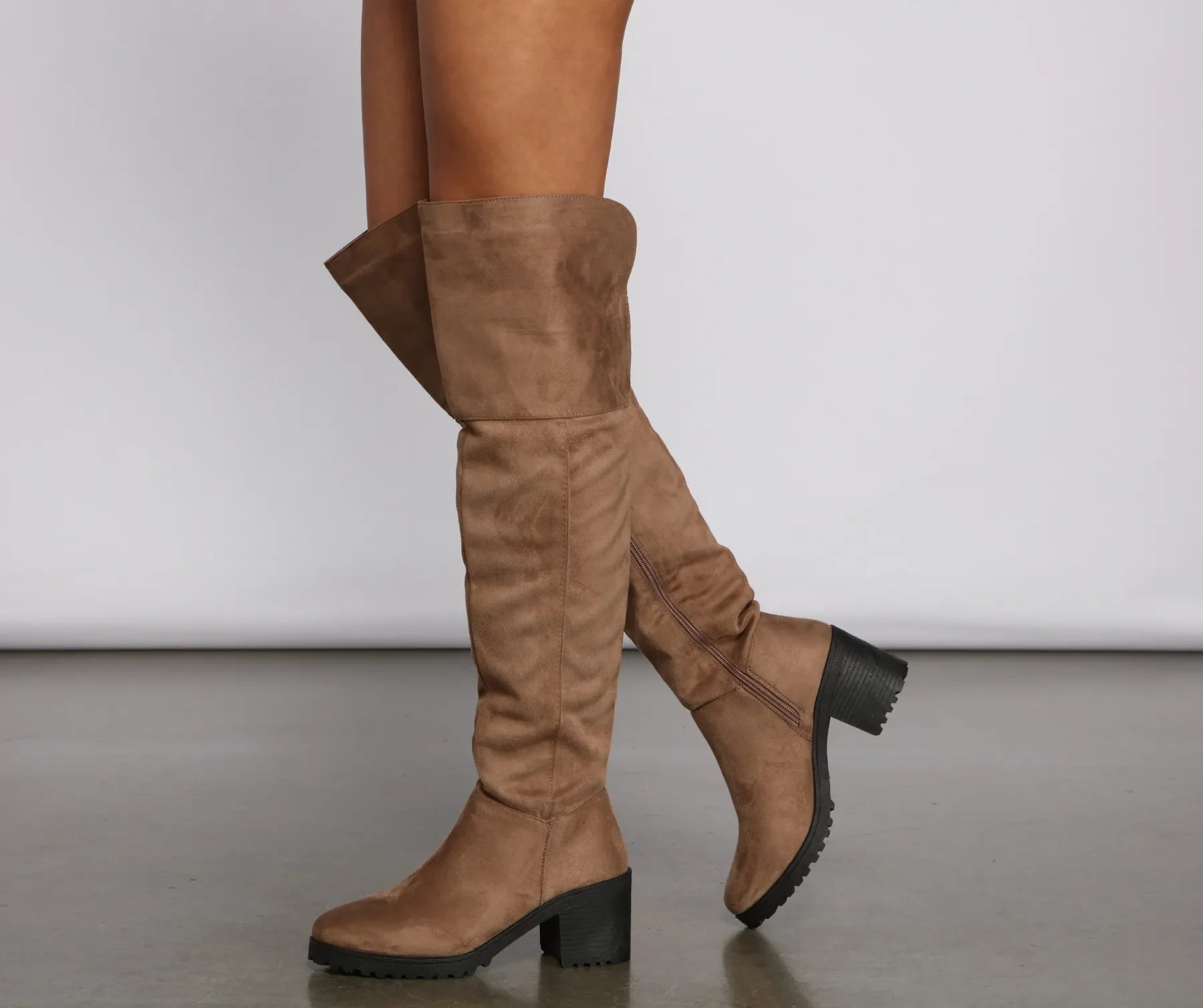 Faux Suede Over The Knee Lug Sole Boots