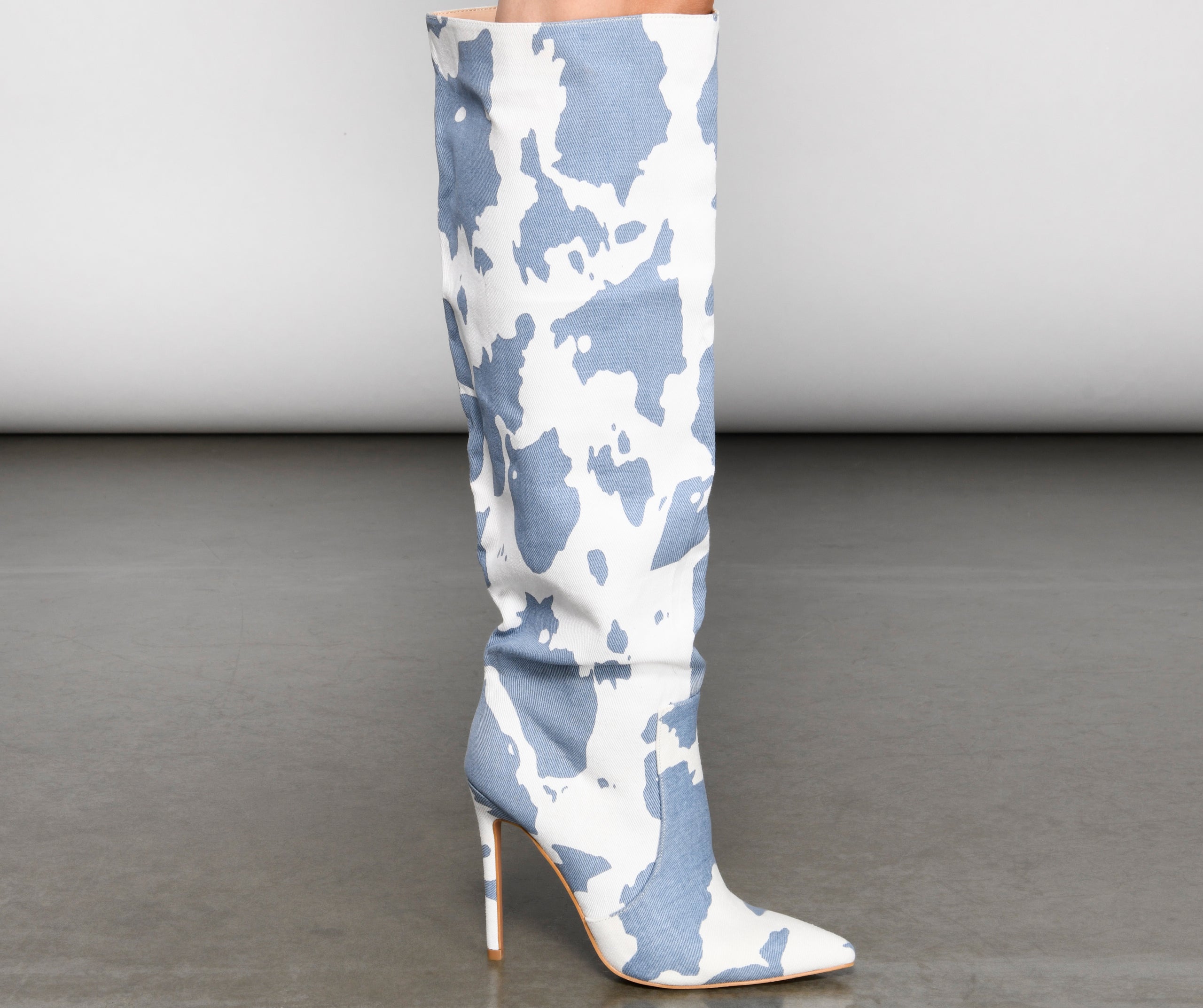 Moo Over Denim Knee-High Stiletto Boots