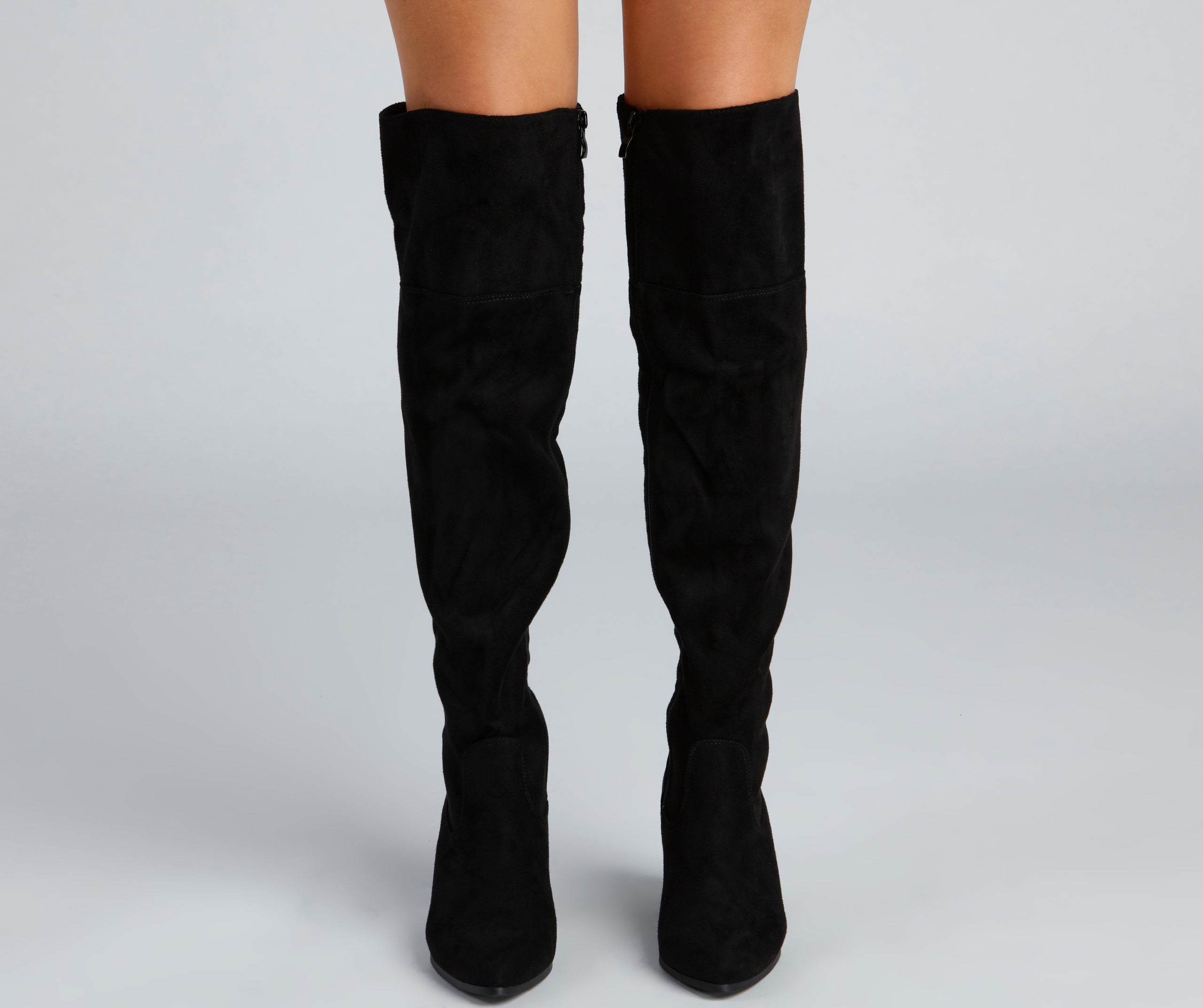 High Fashion Faux Suede Stacked Heel Boots