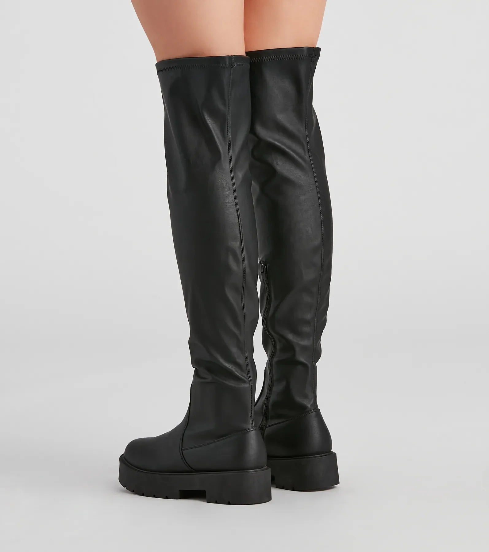 Edgy Sole Lug Knee High Boots
