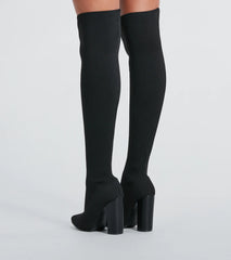 Knit Girl Thigh-High Block Heel Boots