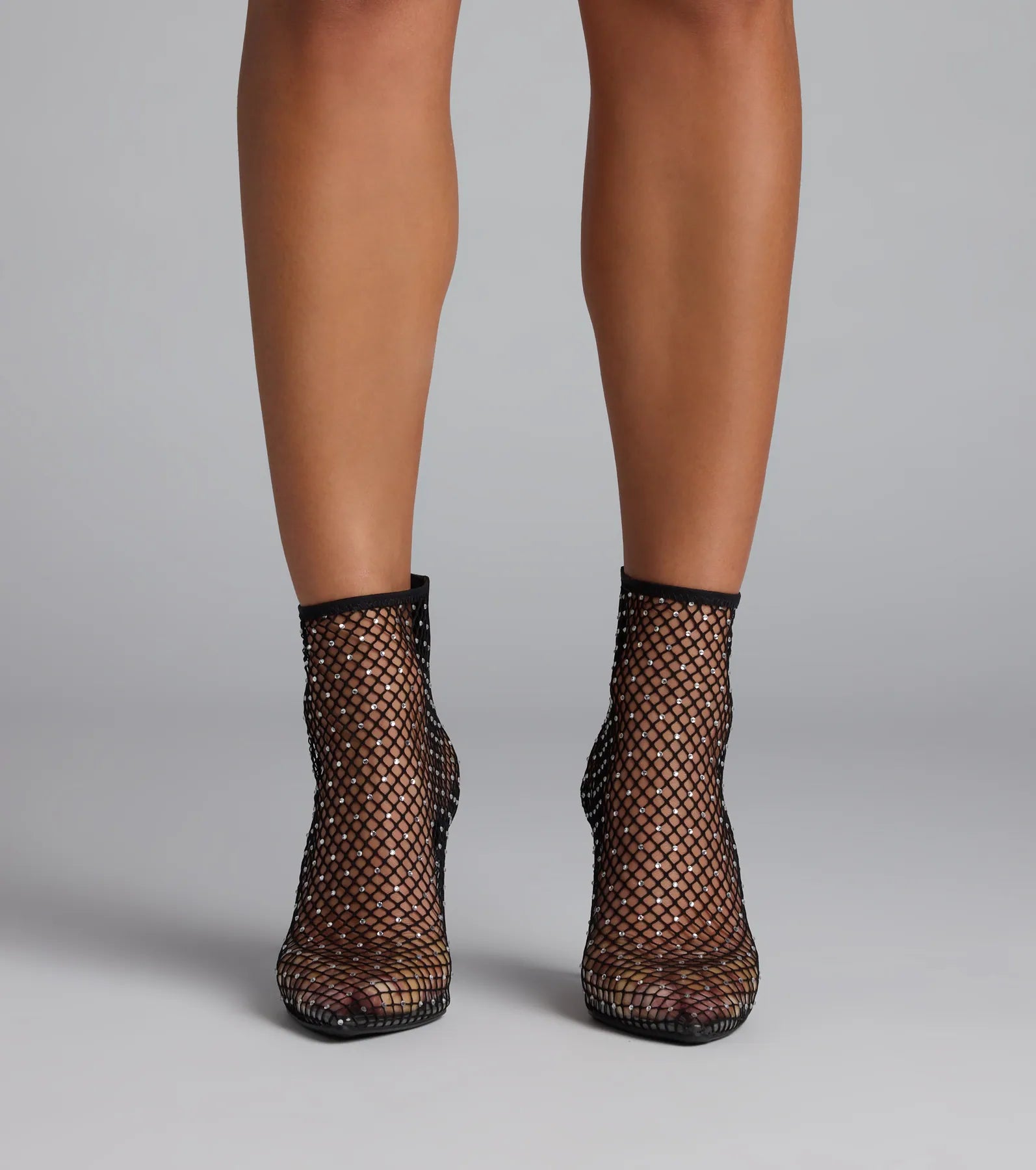 Up To No Good Rhinestone Fishnet Booties