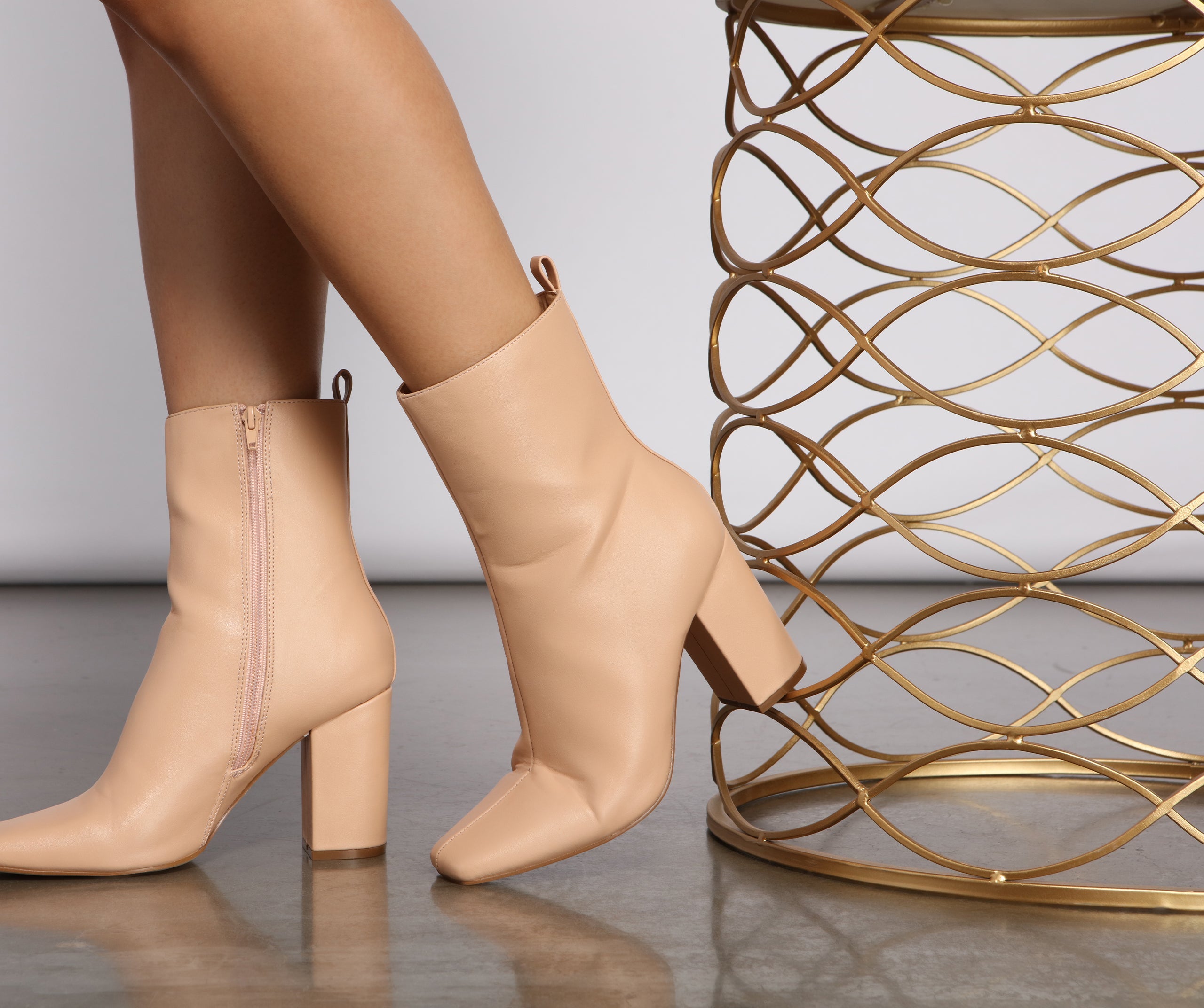 Faux Leather Basic Pointed Toe Booties