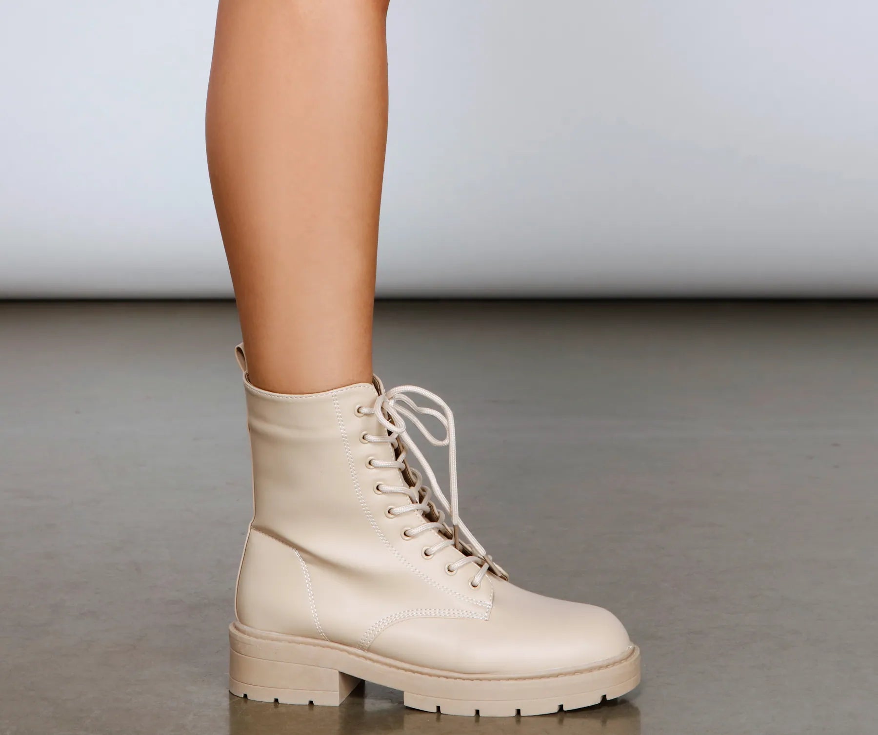 Lace Up Faux Leather Combat Boots