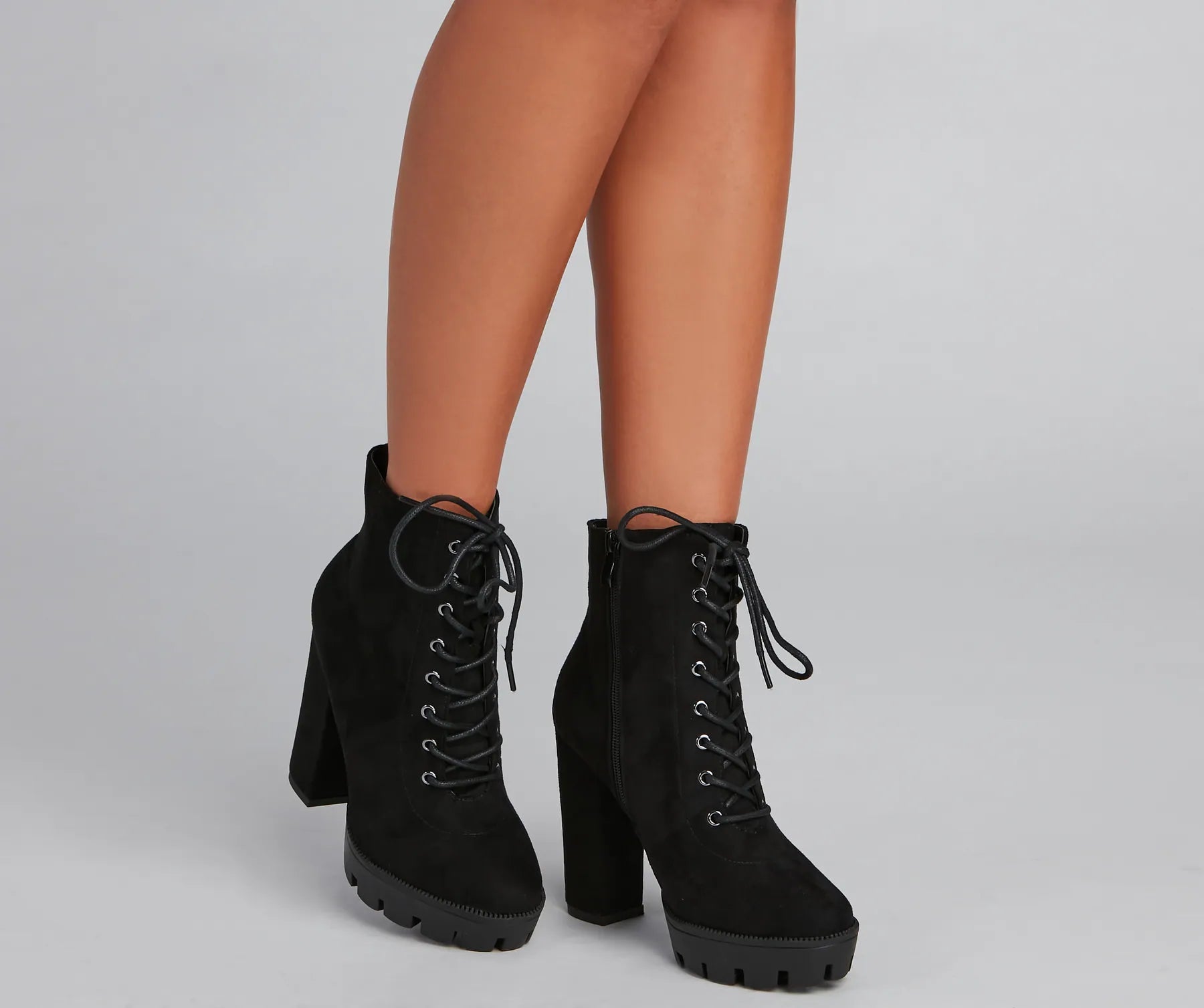 Edgy Heights Lace-Up Lug Booties