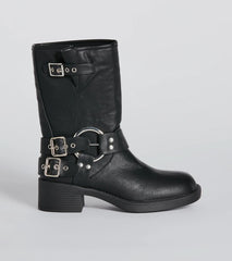 Sleek Deets Strappy Faux Leather Biker Boots