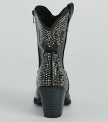 Western Flair Rhinestone Flame Faux Leather Boots