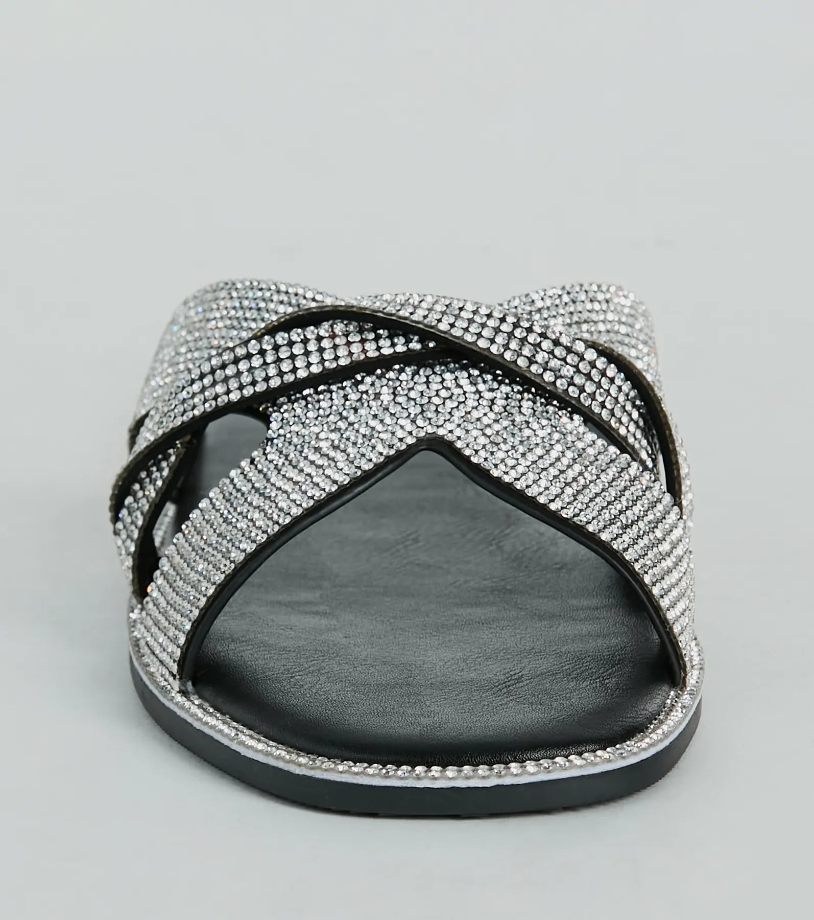 So Glitzy Rhinestone Strappy Faux Leather Sandals