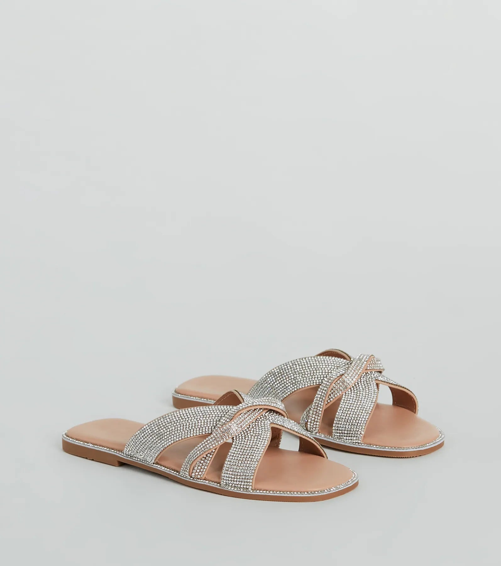 So Glitzy Rhinestone Strappy Faux Leather Sandals