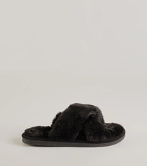 So Cozy Faux Fur Criss-Cross Slides