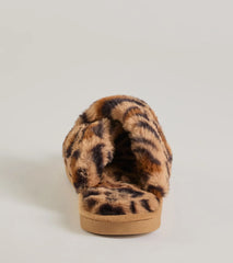 Wildly Chic Faux Fur Leopard Print Slides