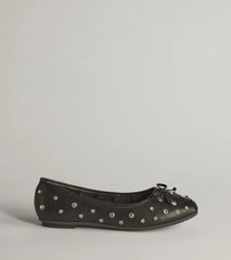 Step In Chic Faux Leather Rhinestone Stud Ballet Flats