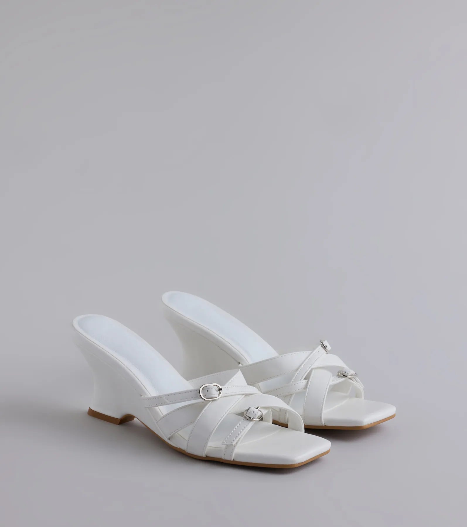 Playing It Cute Strappy Buckle Wedge Heels