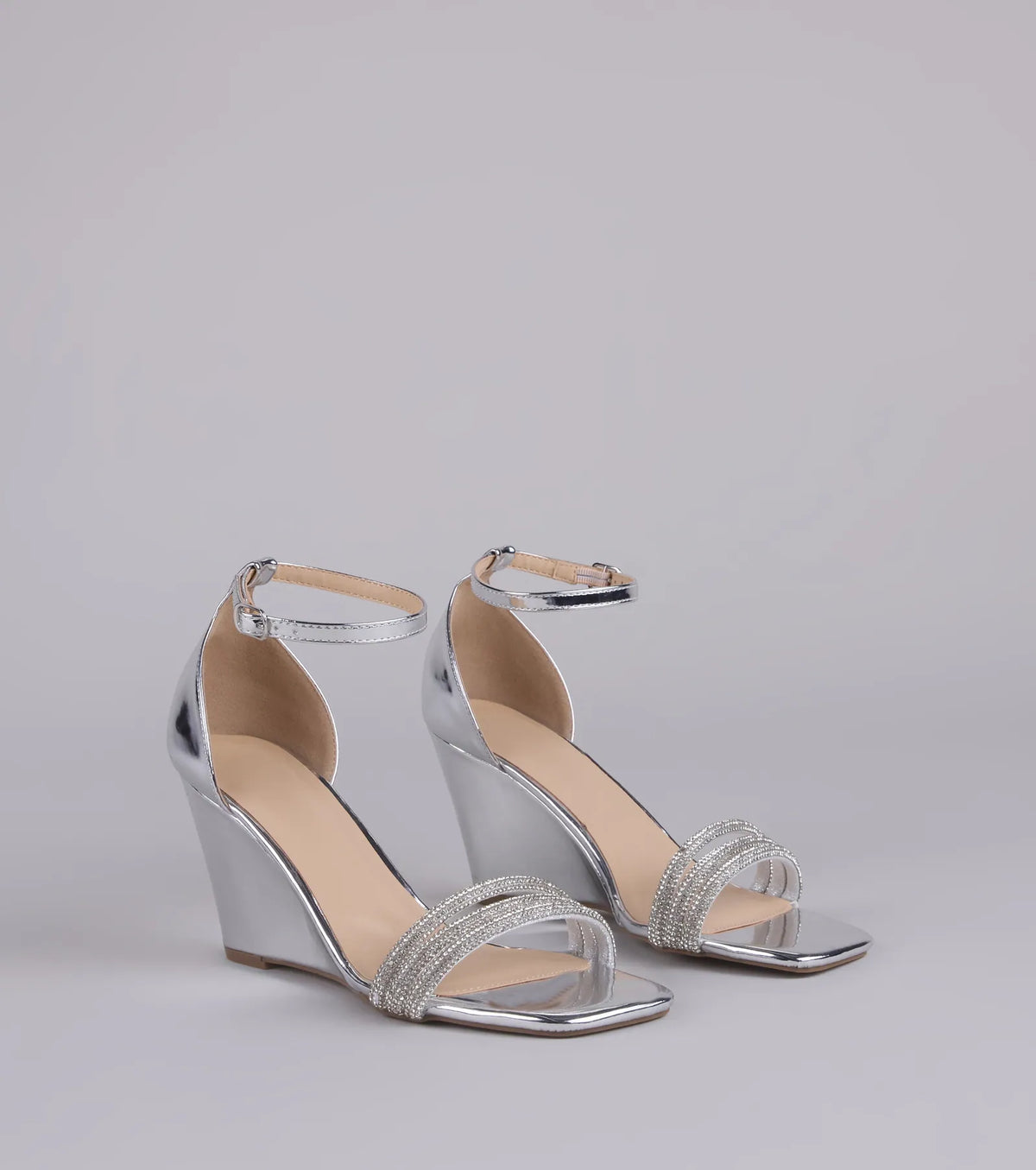 Major Glow Rhinestone Metallic Wedge Heels