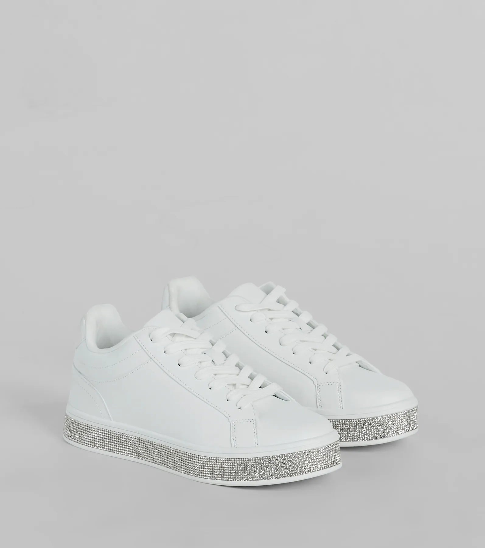 Playful Shimmer Rhinestone Trim Platform Sneakers