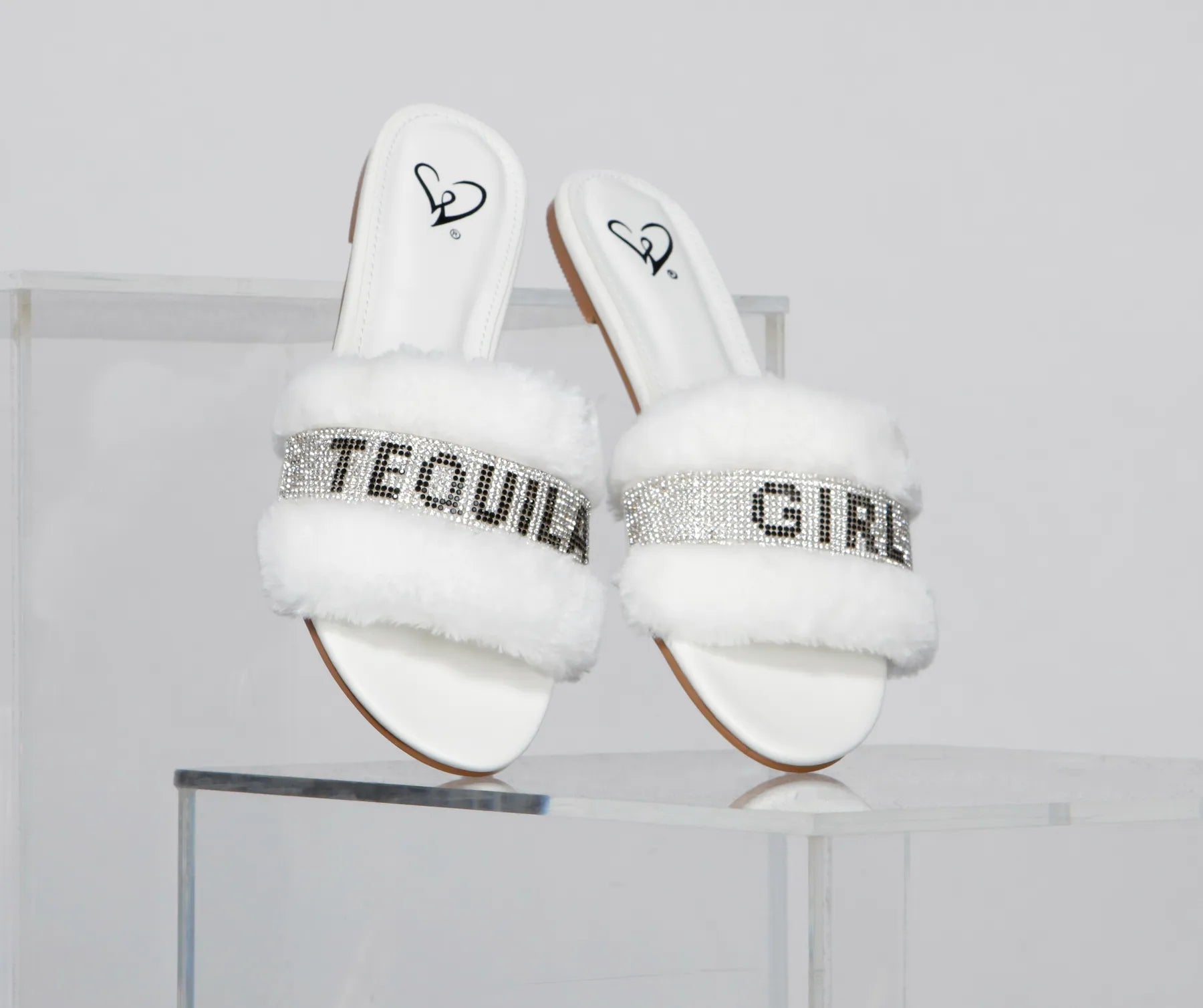 Rhinestone Tequila Girl Fluffy Slide Sandals