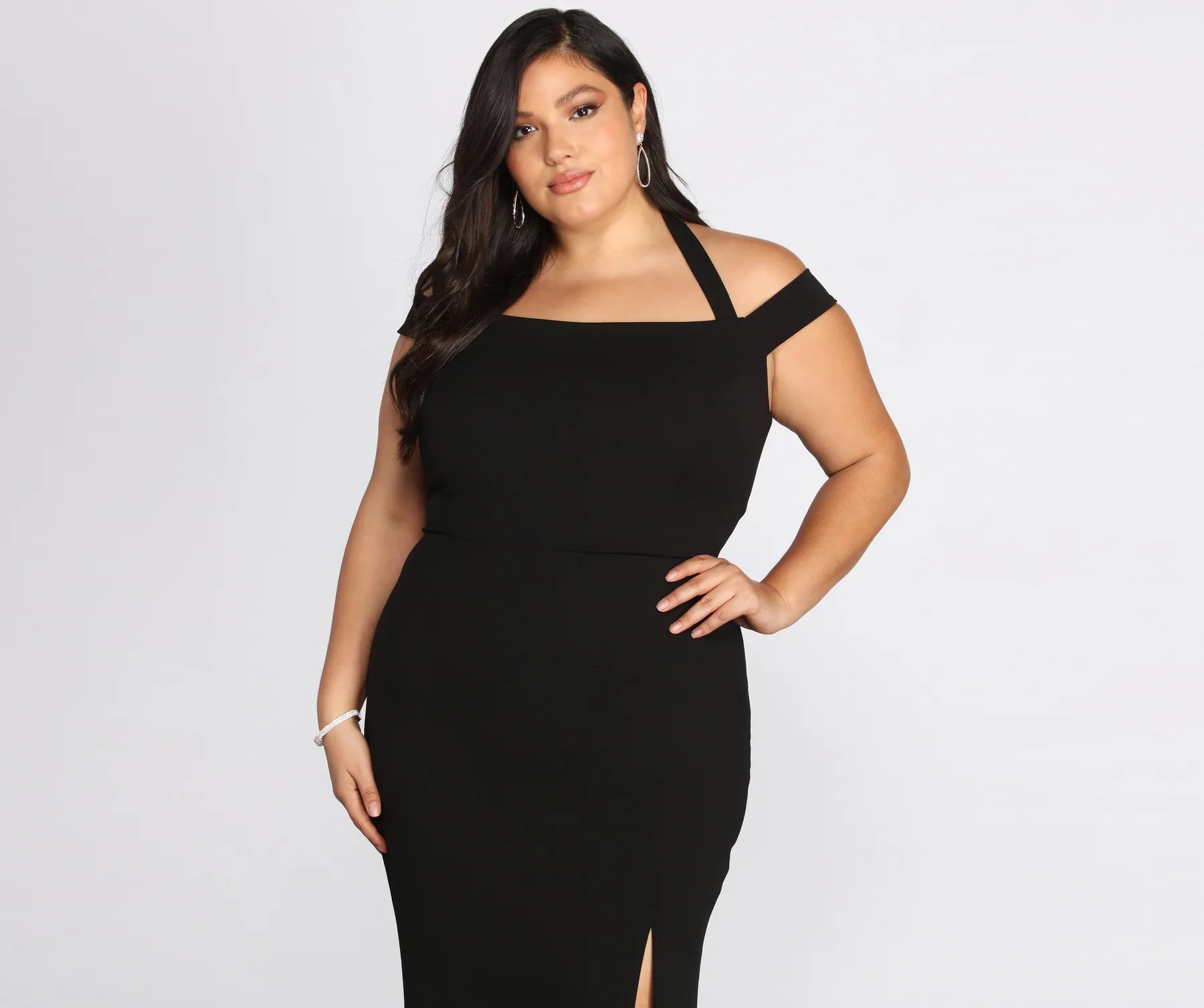 Plus Adelina Formal Halter Crepe Dress
