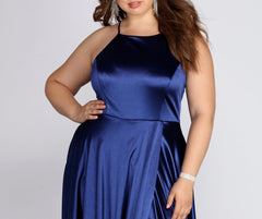 Plus Gabrielle Formal High Slit Satin Dress