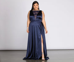 Plus Charlene Formal Satin Lace Dress